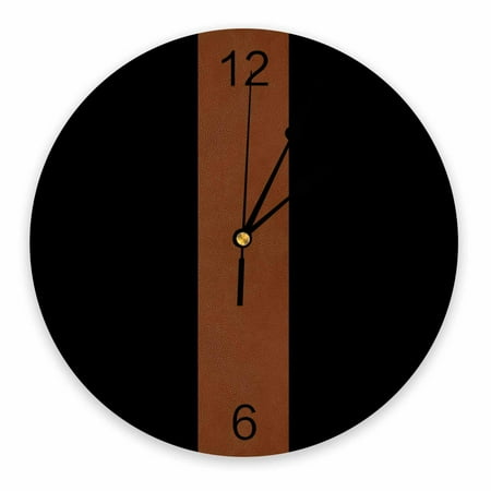 Wall Clock Silent Non-Ticking Home Decor, Boho Farmhouse Leather Texture Brown Dark Blue 12 Inch Number Dial Face Battery Operated Sweep Movement Wall Clock for Kitchen, Bedroom, Living Room