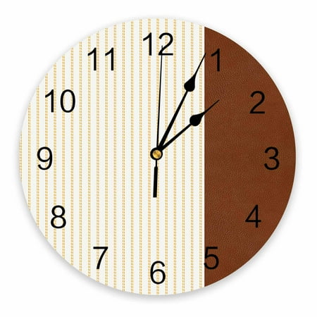 Wall Clock Silent Non-Ticking Home Decor, Boho Farmhouse Leather Texture Yellow Brown 10 Inch Number Dial Face Battery Operated Sweep Movement Wall Clock for Kitchen, Bedroom, Living Room