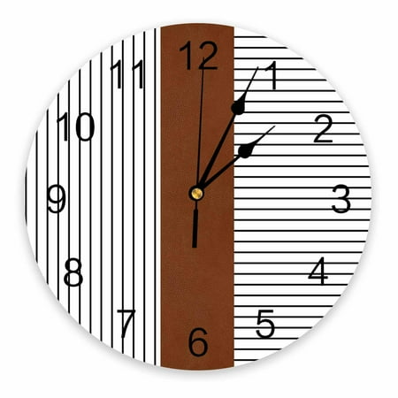 Wall Clock Silent Non-Ticking Home Decor, Boho Farmhouse Leather Texture Black Brown 12 Inch Number Dial Face Battery Operated Sweep Movement Wall Clock for Kitchen, Bedroom, Living Room