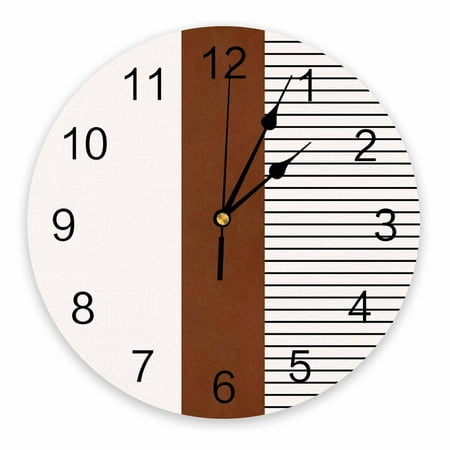 Wall Clock Silent Non-Ticking Home Decor, Boho Leather Texture Brown 12 Inch Number Dial Face Battery Operated Sweep Movement Wall Clock for Kitchen, Bedroom, Living Room