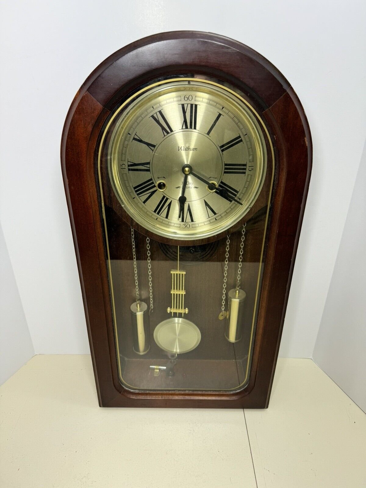Waltham 31 Day Chime Large Wall Clock Casket Style With Key Works (rm)