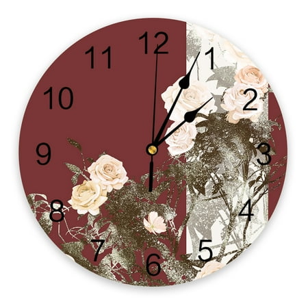 Watch Table Clocks Mural Printed Clock Round Digital Room Living Decor Wall Clock Wall Mute PVC Flowers Botanical Vintage