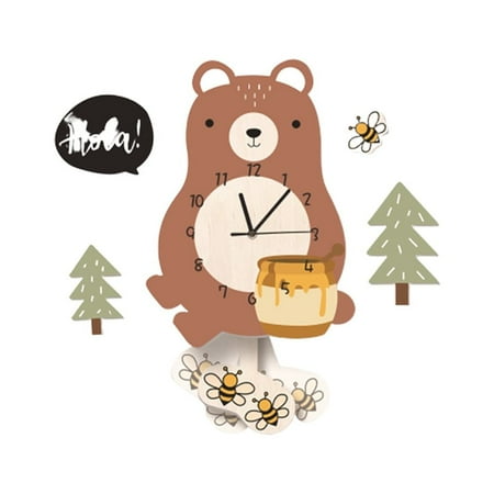 Weijiyouyu 1pc Swing Clock Baby Room Wall Decoration Wall Clock Cartoon Bear Shape Design for Kids Room Kindergarten (Bear Pattern)