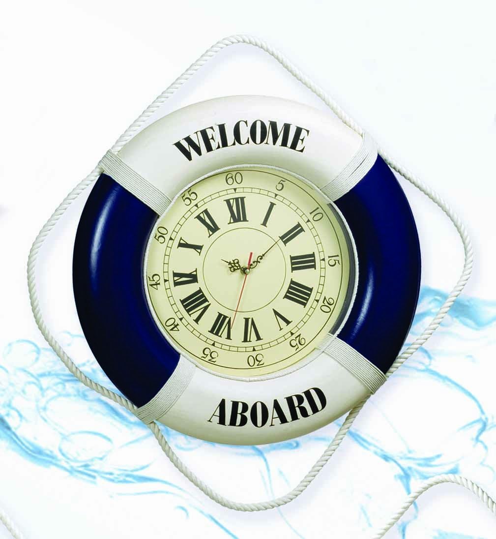 Welcome Aboard Life Ring Clock -Blue