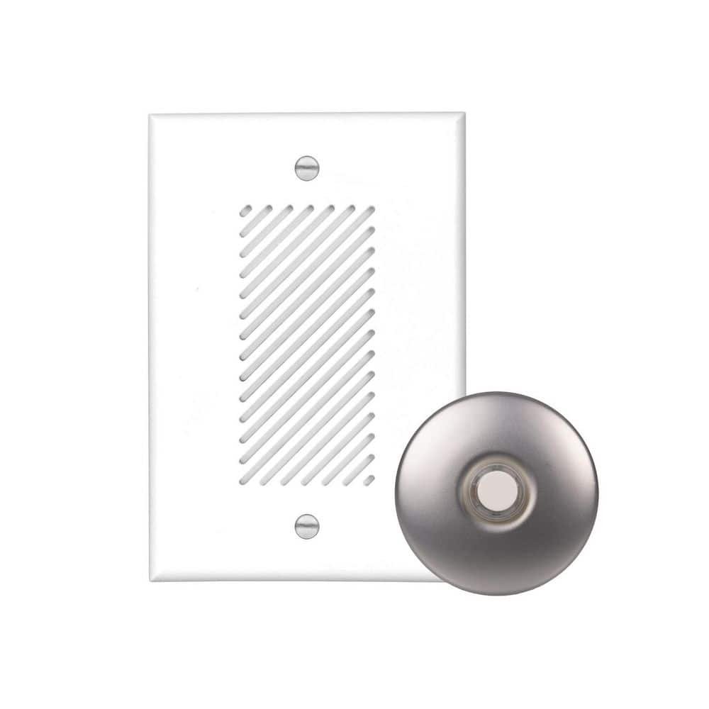 Wired Single-Gang Electronic Door Chime Kit with Brushed Nickel Stucco Button