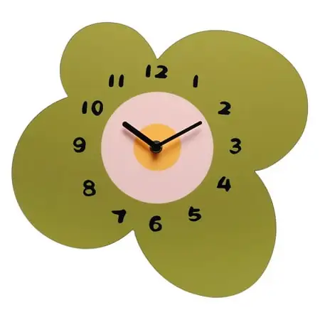 wirlsweal Room Wall Clock Classroom Digital Clock Green Flower Wall Clock Modern Non Ticking Silent Battery Operated Analog Clock for Room Bedroom Kitchen Home