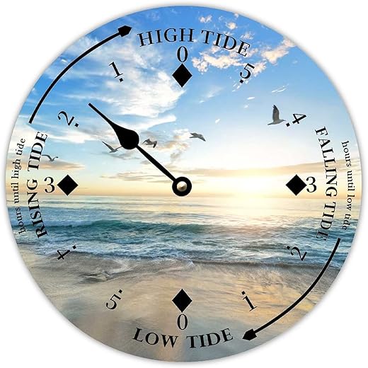 Wooden Tide Clock Beach Birds East Coast Ocean Time Clock Wood Tidal Clock with High and Low Tide Vintage Wall Hanging Tide Movement Clock for Beach House Home Decor Novelty Gift