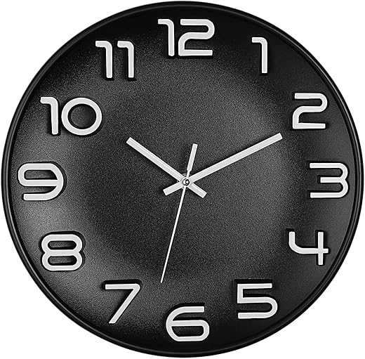 WOOPHEN Wall Clock 12 Inch Silent Non-Ticking Big Numbers Easy to Read Wall Clocks Decorative for Home Bedroom Office School Kitchen, Black