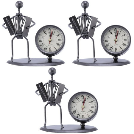 Wrought Iron Clock Craft Desk Clocks for Office Old Fashioned Stainless Steel 3 Pack