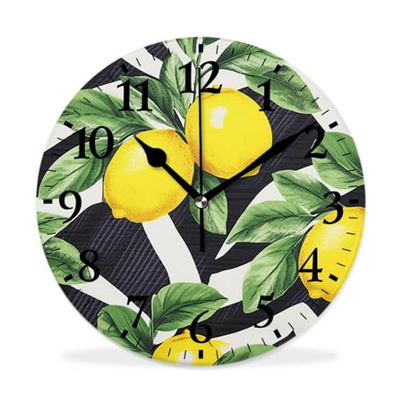 XNSJVGB Silent Non Ticking 12 inch Round Wall Clocks,Lemon Yellow Limon Fruits Painting,Winter Birds Drawing,Decorative Clocks for Living Room Kitchen Bedroom