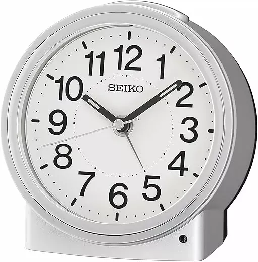 Seiko Sussex II Non Ticking Bedroom Alarm Clock, Silver