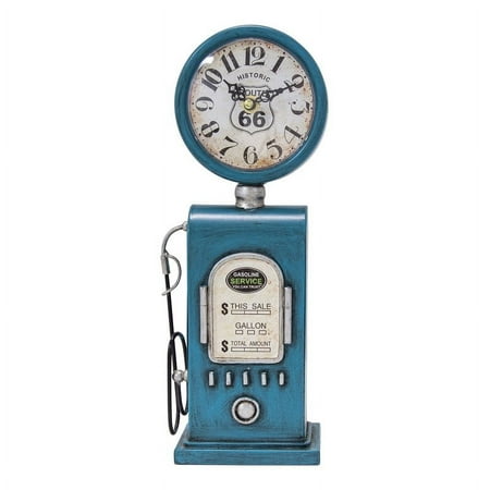 Yosemite Home Decor Route 66 Transitional Metal Table Top Clock in Blue