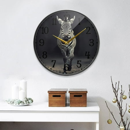 Zebra Animal Round Wall Clock 9.5 Inch Non-Ticking Silent Battery Operated Clock for Home Kitchen Office School Decor