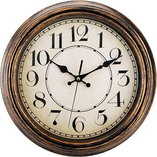 ZENFUN 12'' Round Classic Wall Clock, Battery Operated Quartz Clock Silent Non Ticking Wall Clock, Decorative for Kitchen, Home, Living Room, Farmhouse, Bedrooms, Easy to Read, Bronze