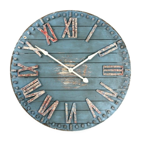 Zentique 36 Blue and White Round Distressed Finish Wall Clock