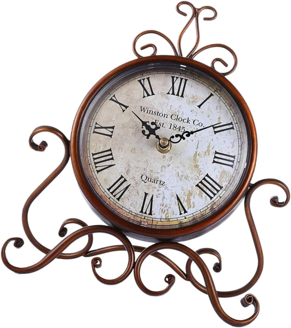 Zerodeko 1pc Iron Table Clock Roman Numeral Wall Clock Non Ticking Table Clock Vintage Desk Clock Vintage Home Decor Digital Clocks Vintage Table Clock Tabletop Clock Wrought Iron Antique