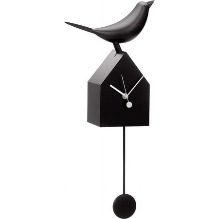 ZHIYU Motion Birdhouse Wall Clock with Beak Movement and Detachable Pendulum for Tabletop Placement - Mid Century Modern Bird House Wall Decor Gift for Bird Lovers, Black