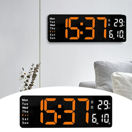 Zynic Clock Large LED Digital Wall Clock Temperature Date Day Display USB Remote Control