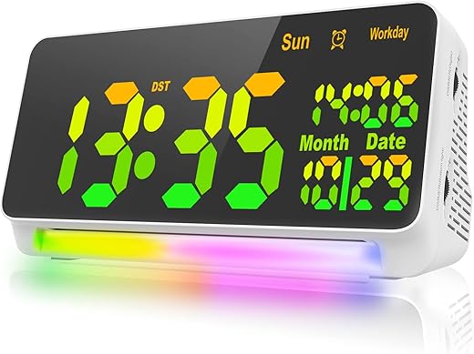 [120db Super Loud] Alarm Clocks for Bedrooms, 15 Wake Up Sounds, 7 Color Night Light, Dynamic RGB Color Changing, 0-100% Dimmer, Snooze, Large LED Display, Digital Clock for Heavy Sleepers Adults