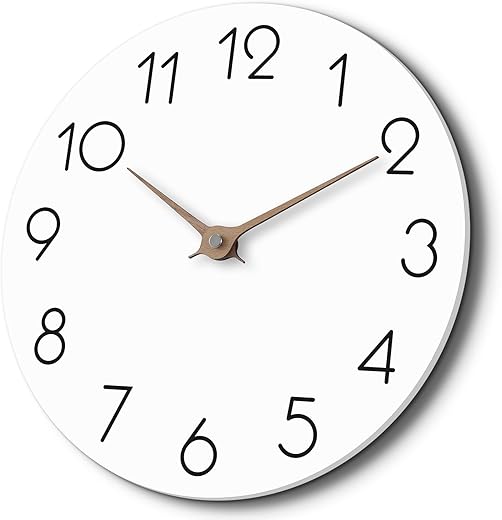 14 Inch Wall Clock - Wooden Silent Wall Clocks Battery Operated Non Ticking, Modern Simple Clock for Bathroom, Office, Bedroom, Home, Kitchen, Living Room(White)