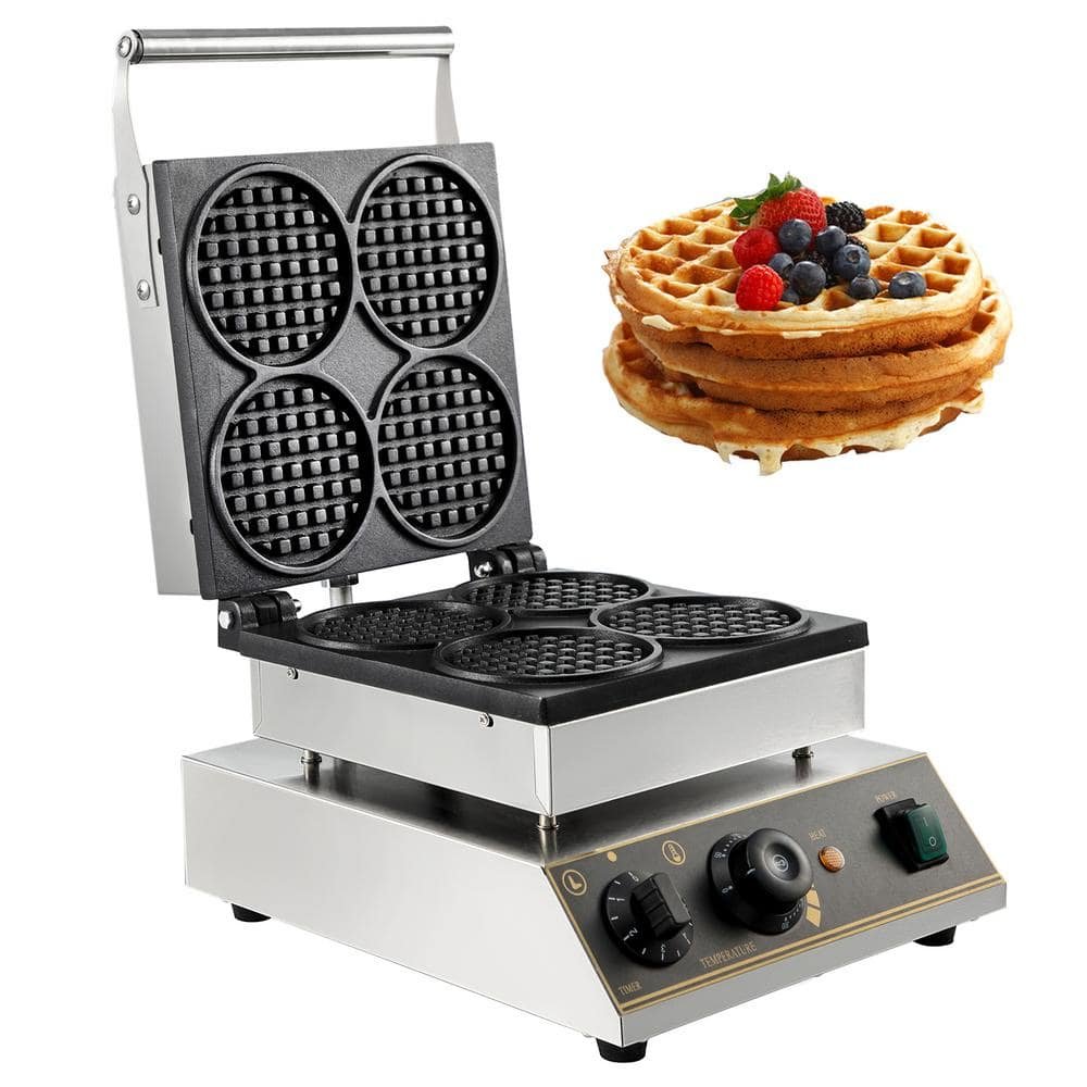 1750-Watt Commercial Round Waffle Maker 4-Waffle Stainless Steel Nonstick Electric Muffin Machine...