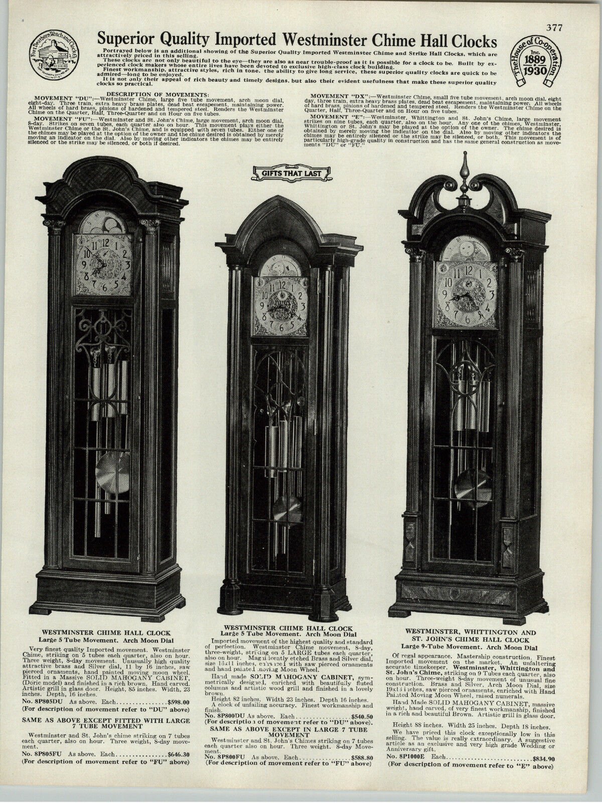 1930 PAPER AD 3 PG Vintage Hall Floor Grandfather Clock Clocks St. John Chime