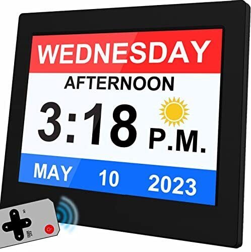[2024 Newest] 19 Alarms Dementia Clock 8 Inch Large with Remote Control, 5 Le...