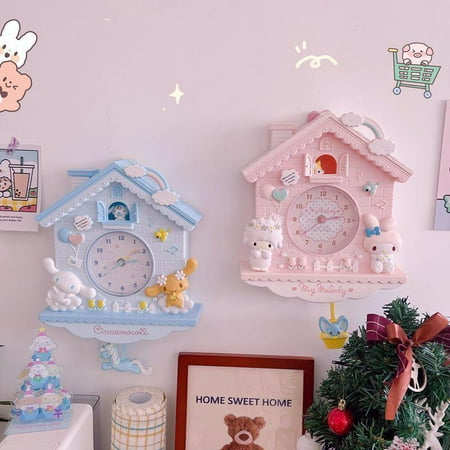 2024 NEW Sanrio Hello Kitty My Melody Wall Clock Bedroom Decorate Little Twinstars Clock Pendulum Clock Girl Room Pendant Festival Gift