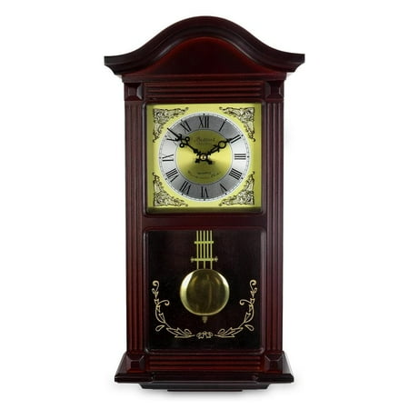 22 Inch Wall Clock in Mahogany Cherry Oak Wood with Brass Pendulum and 4 Chimes