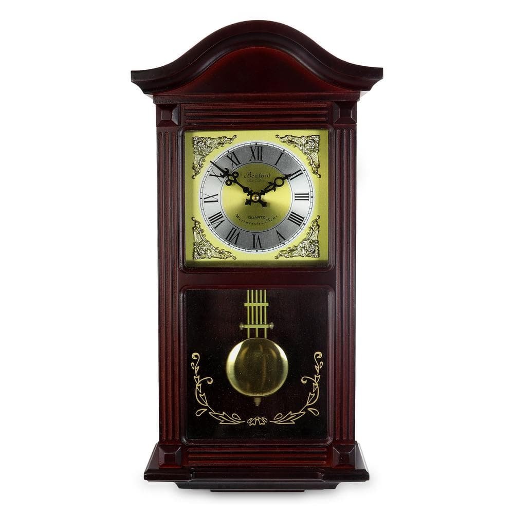 22 Inch Wall Clock in Mahogany Cherry Oak Wood with Brass Pendulum...