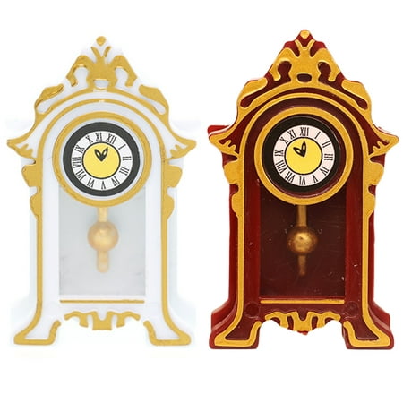 2pcs Mini House Desk Pendulum Clock Miniature Table Clock Adornment Resin Small Pendulum Clock 1:12