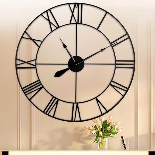 30 Inch Extra Large Wall Clock Modern,Silent Non Ticking Wall Clocks Battery Operated, Metal and Great Roman Numerals,Industrial Wall Clock for Office,Home Decor,Kitchen- Black