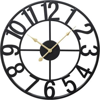 18 Inch Metal Large Wall Clock for Living Room Decor Battery Operated Silent Black Wall Clocks with Arabic Numerals