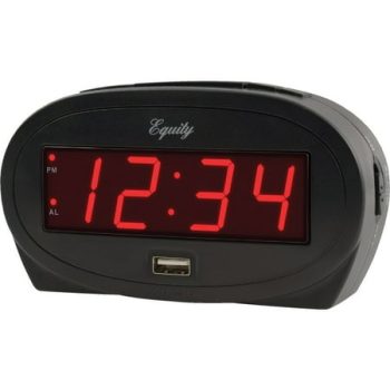 1PACK Equity 0.9 In. Red LED Alarm Clock with USB Charging Port