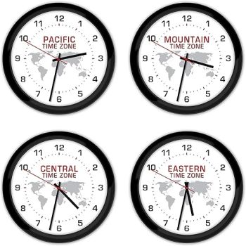 4 Time Zone Custom Wall Clocks - White, Black, World Globe Home Office Decor