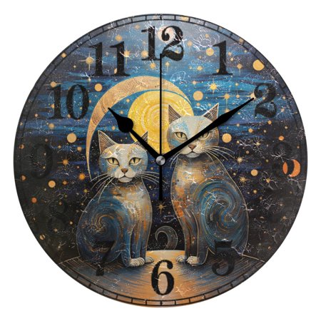 Cat Polka Dots on Nighte Silent Wall Clock 10 Non-Ticking Battery Clock