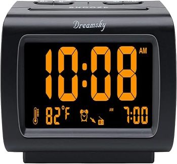 DreamSky Alarm Clock Radios for Bedrooms with Battery Backup, Large Big Numbers with Brightness Dimmer, USB Port, Bedside Digital FM Radio with Sleep Timer, Temperature, Adjustable Volume, Snooze