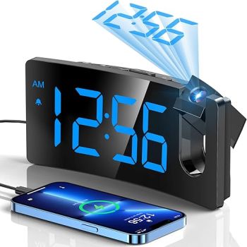 GOLOZA Projection Alarm Clock, Digital Clock with 180° Rotatable Projector, 3-Level Brightness Dimmer, Clear LED Display, USB Charger, Progressive Volume, 9mins Snooze,12/24H, for Bedroom