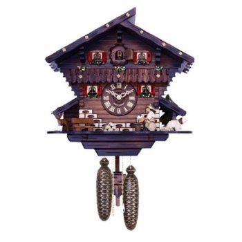 Homestock Victorian Vibes Day Chalet Cuckoo Clock With Carved Deer, Dog, And Beer Drinker Drinking Beer - 12 Inches Tall, 12.5H X 12.75W X 7.75D