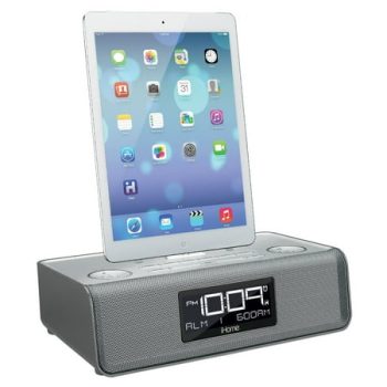 iHome iDL43G Dual Charging Stereo FM Clock Radio with Lightning Dock and USB Charge/Play - Grey (Non-Retail Packaging)