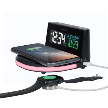 La Crosse Technology Wireless Charging Digital Deep Sleep Alarm Clock with Glowing Lighted Base, 617-148