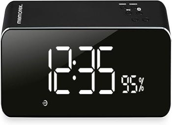 Memorex Aluminum Wireless Alarm Clock Radio, 6.9 x 2 x 2.7 Inches, Multi-Step Dimmer, Black (MCB428B)