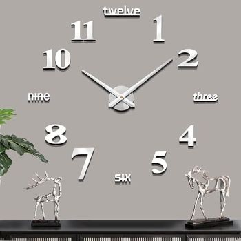 Modern Frameless DIY Wall Clock Large 3D Wall Watch Mirror Numbers for Home Office Decorations