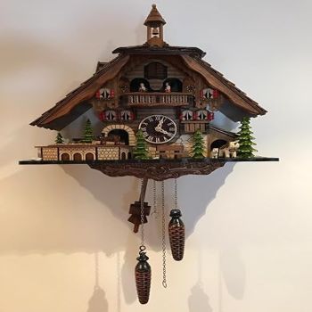 Quartz Cuckoo Clock Black Forest House with Moving Train, with Music EN 48110 QMT