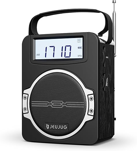 Radio Portable AM FM Digital Radios Clock Radio with Bluetooth 5 Watts Loud Speaker Rechargeable AM FM Radio Plug in Wall Battery Operated Radio Best Reception for Home Outdoor Great Gift Black