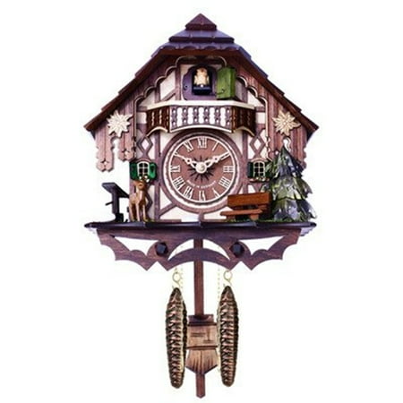 River City Clocks Musical Cuckoo Clock Cottage with Deer, Water Pump, and Tree