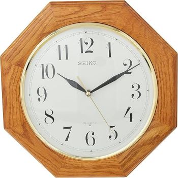 SEIKO 12 Inch Octagonal Solid Oak Wall Clock