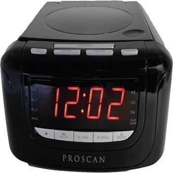 Sylvania SCR4986 Alarm Clock Radio with CD Player and USB Charging, Black