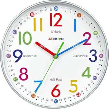 Telling Time Teaching Clock - Learning Clock for Kids - Kids Wall Clocks for Bedrooms - Kids Wall Clock- Silent Analog Kids Clock for Teaching Time ,for School Classrooms Playrooms and Kids Bedrooms