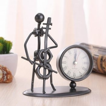 VOSS Creative Stainless Steel Small Desk Clock Retro Personality Clock Gift Birthday Gift Table Alarm Clock With Musical Instruments Gadgets Decoration Craft